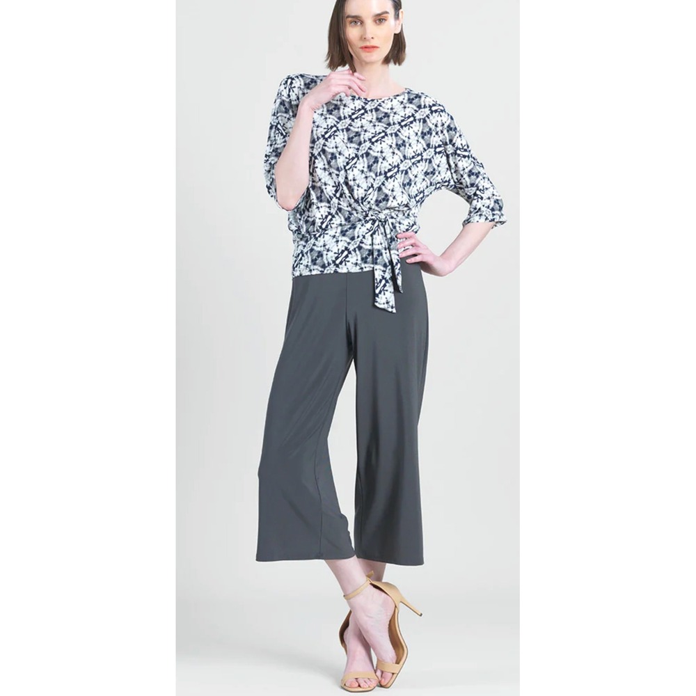 Clara Sun Woo Textured Side Tie‎ Top Circle Emblem Travel Fabric Size Small $125